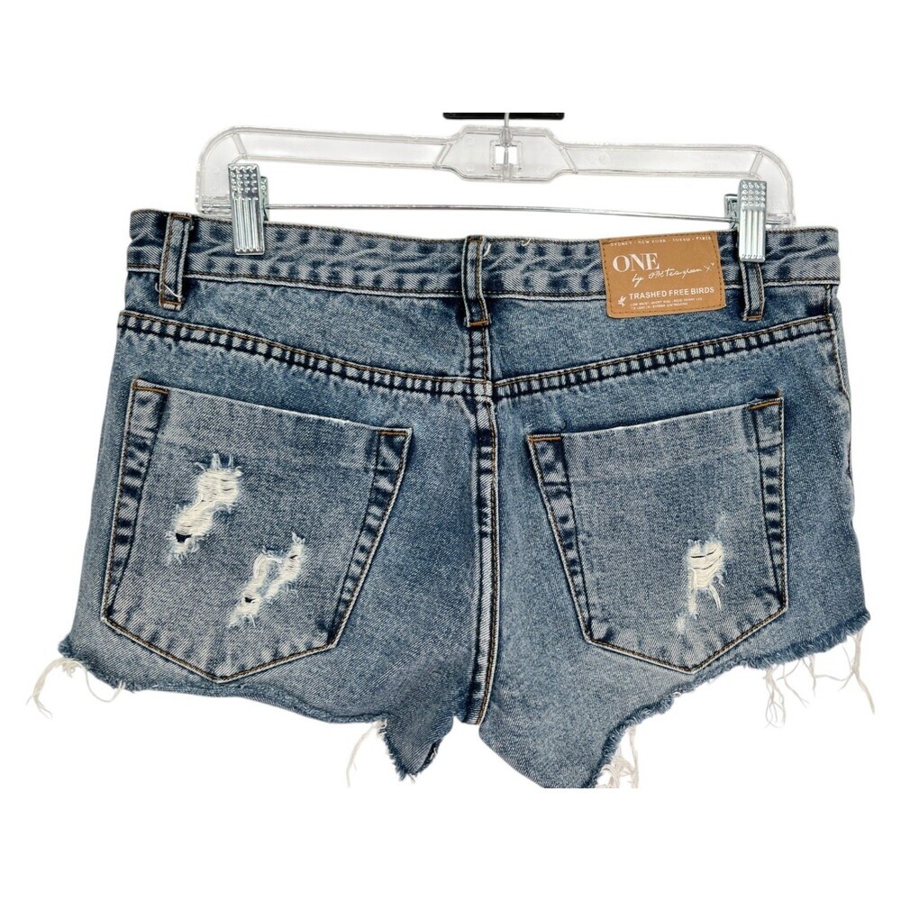 One Teaspoon Denim Shorts Women's Size Large Trashed Free Birds Cutoff Punk Core